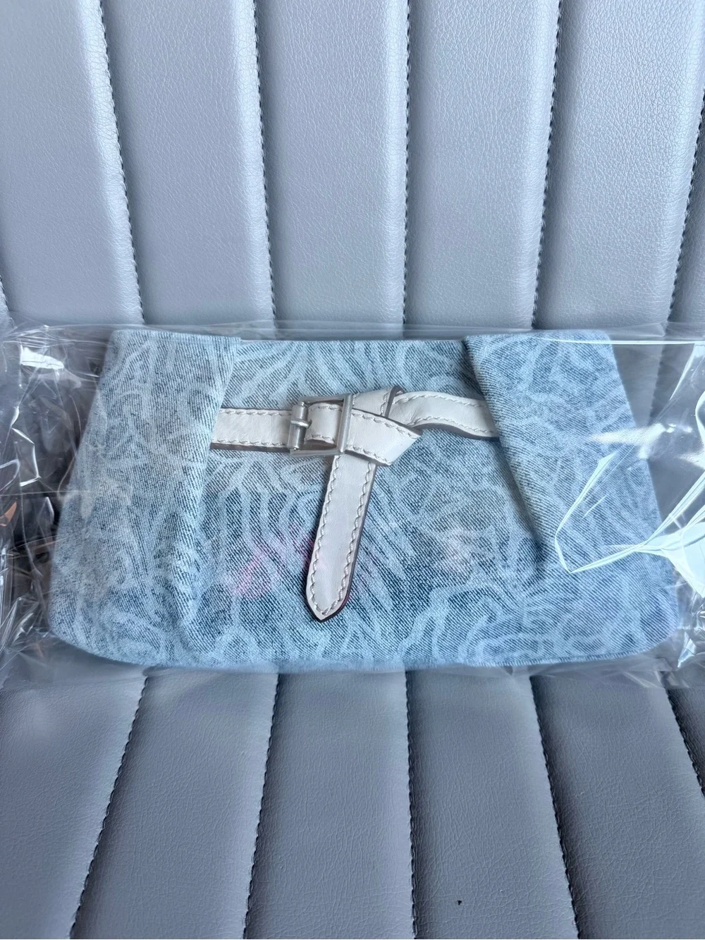 Aimee Kestenberg Houston Belted Clutch Crossbody Denim Looking Genuine Leather
